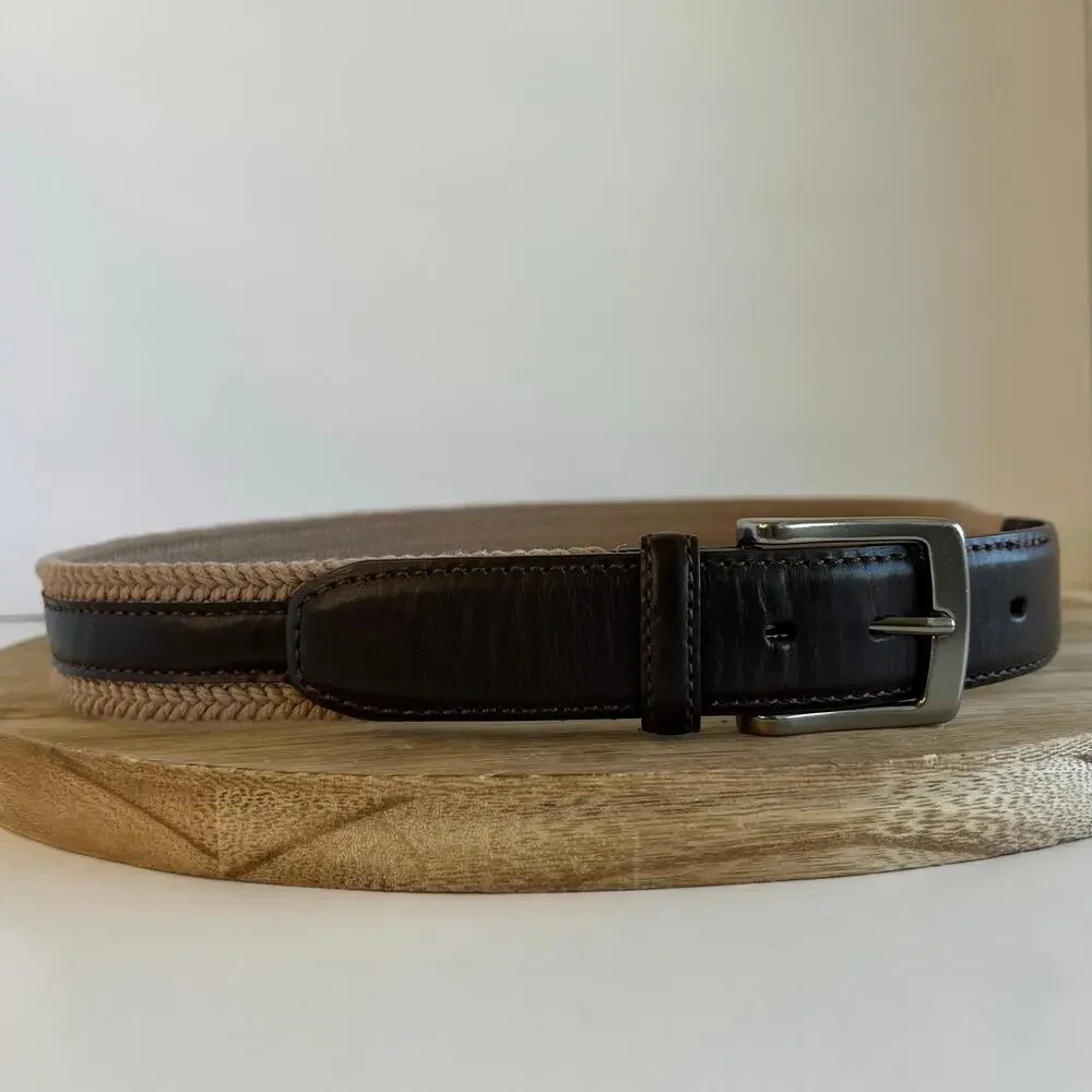 Columbia 90s Brown Genuine Leather Natural Fiber Woven Belt Size XL